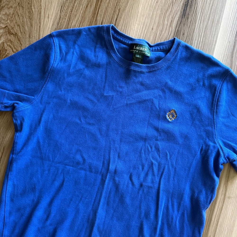 Vintage Lauren Ralph Lauren Blue Crewneck Tee with Embroidered Crest